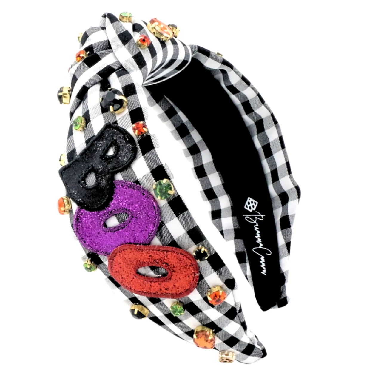 adult_size_black__white_g_0.webp Adult Size Black & White Gingham BOO Headband with Crystals-Brianna Cannon Hot