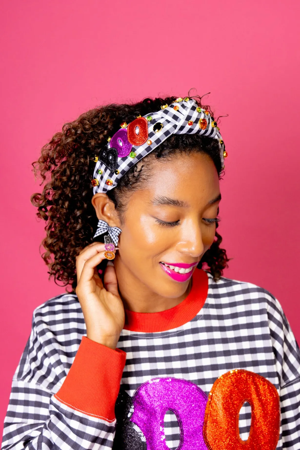 adult_size_black__white_g_1.webp Adult Size Black & White Gingham BOO Headband with Crystals-Brianna Cannon Hot