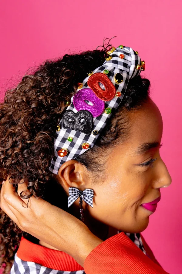 Adult Size Black & White Gingham BOO Headband with Crystals-Brianna Cannon Hot