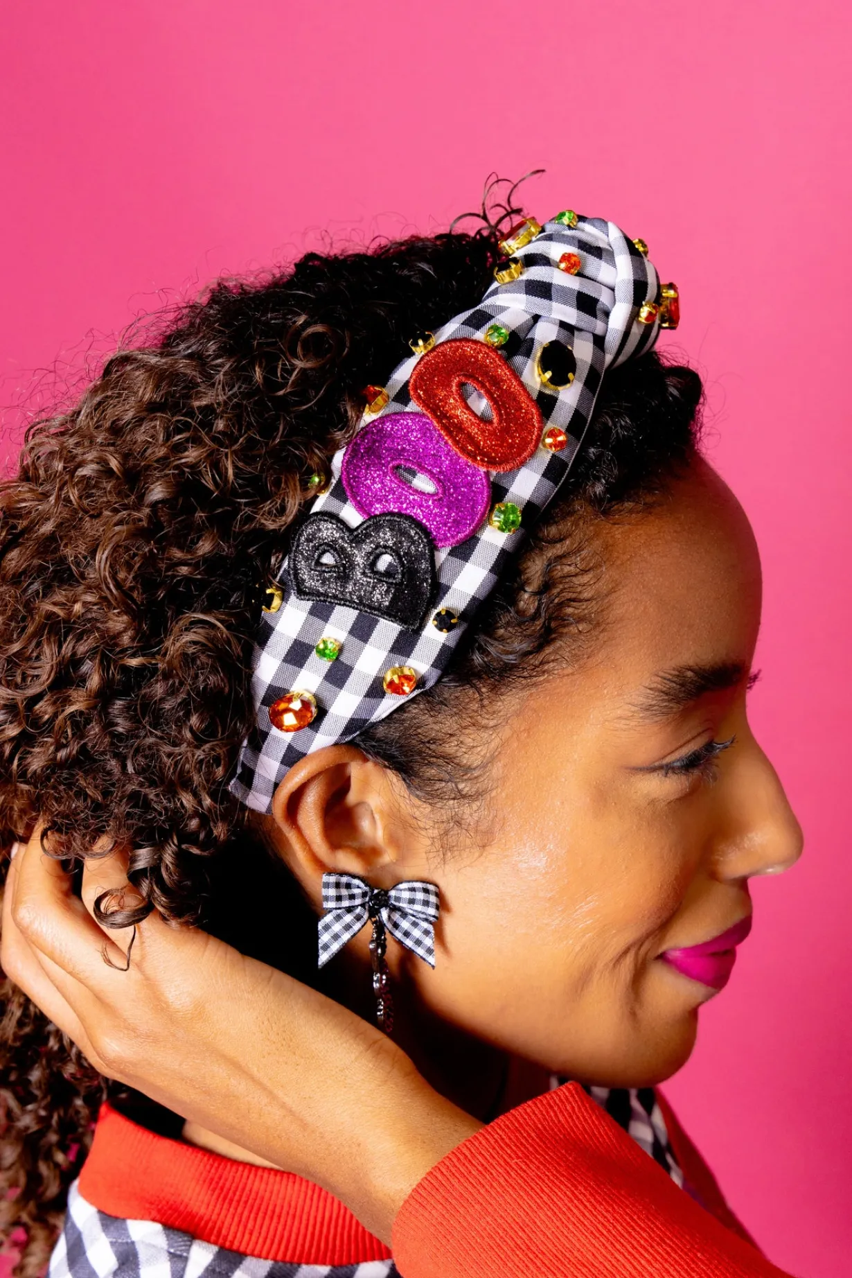adult_size_black__white_g_2.webp Adult Size Black & White Gingham BOO Headband with Crystals-Brianna Cannon Hot