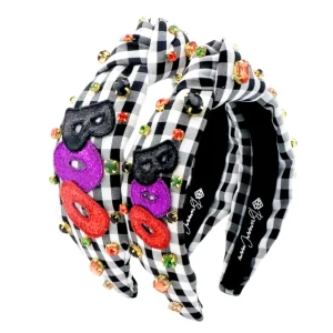 Adult Size Black & White Gingham BOO Headband with Crystals-Brianna Cannon Hot