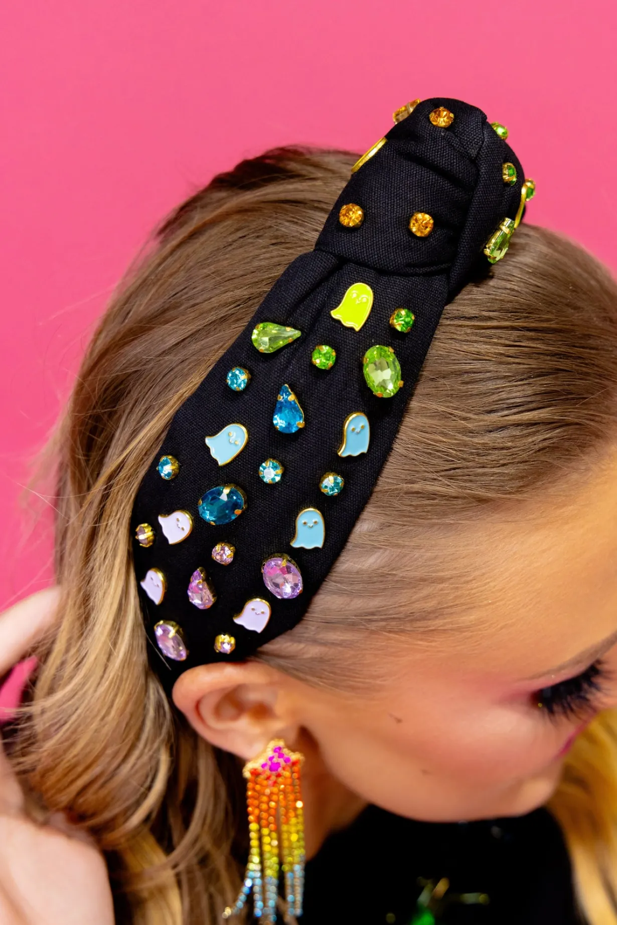 adult_size_black_headband_4.webp Adult Size Black Headband with Neon Ghosts & Crystals-Brianna Cannon Fashion