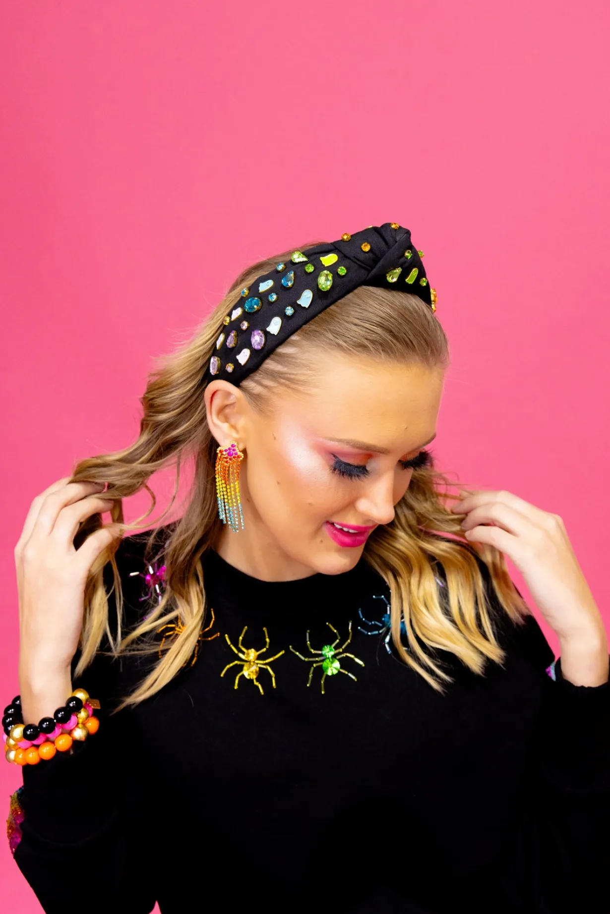 adult_size_black_headband_5.webp Adult Size Black Headband with Neon Ghosts & Crystals-Brianna Cannon Fashion