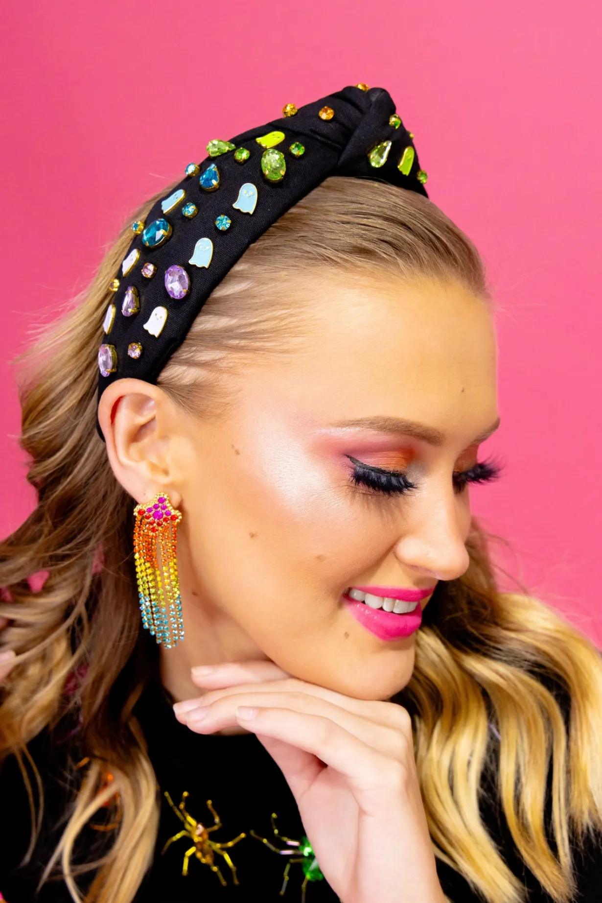adult_size_black_headband_6.webp Adult Size Black Headband with Neon Ghosts & Crystals-Brianna Cannon Fashion