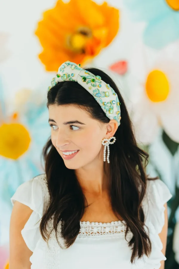 Adult Size Blue & Green Floral Headband With Cabochons & Crystals-Brianna Cannon Online