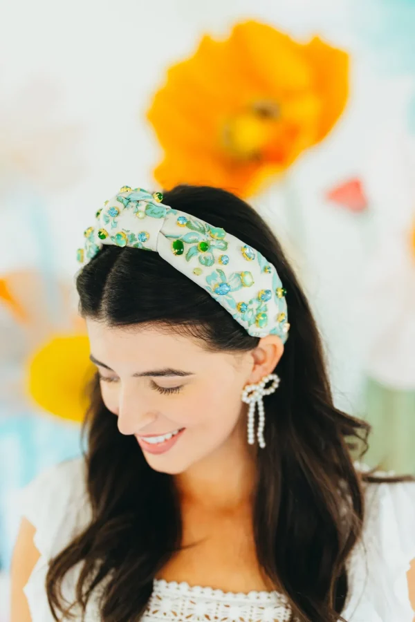Adult Size Blue & Green Floral Headband With Cabochons & Crystals-Brianna Cannon Online