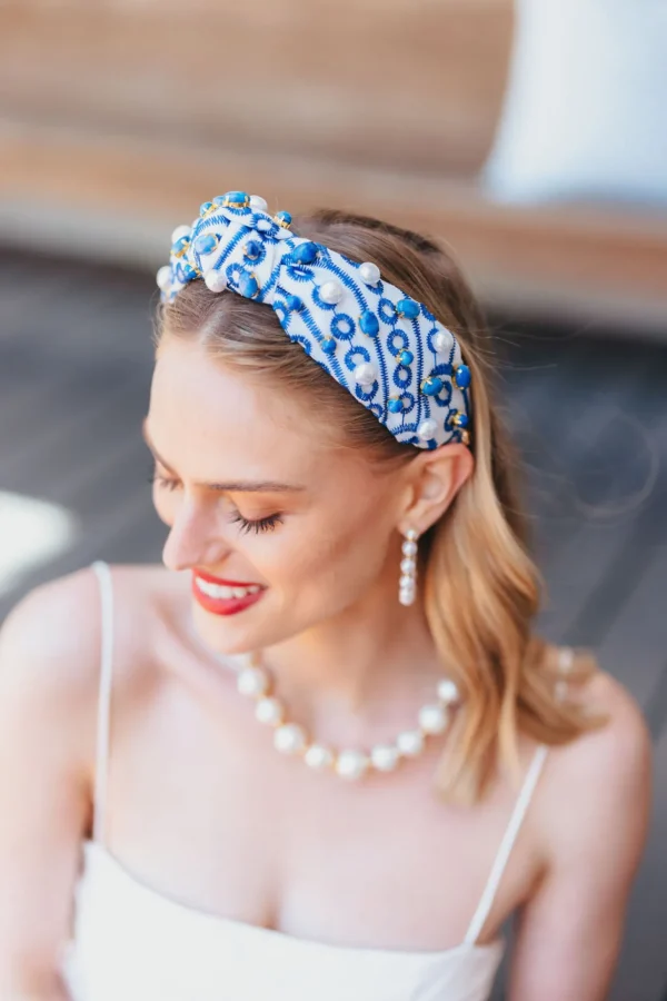 Adult Size Blue & White Mykonos Eyelet Headband-Brianna Cannon Online