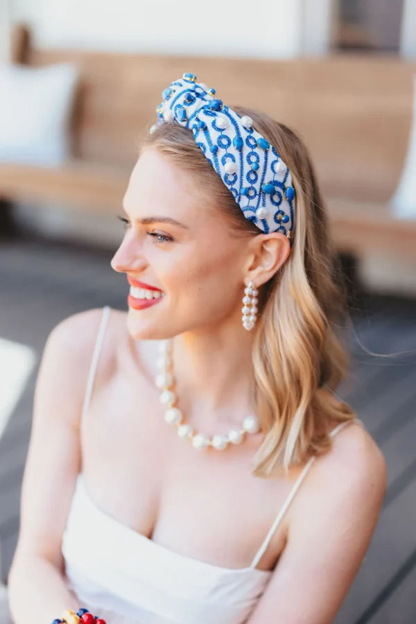 Adult Size Blue & White Mykonos Eyelet Headband-Brianna Cannon Online