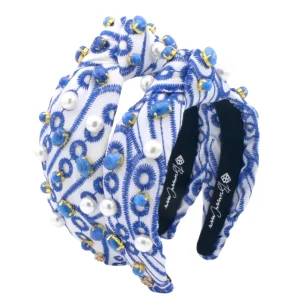 Adult Size Blue & White Mykonos Eyelet Headband-Brianna Cannon Online
