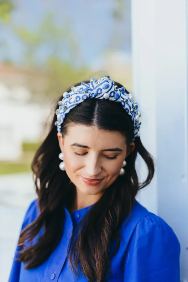 Adult Size Blue & White Mykonos Eyelet Headband-Brianna Cannon Online