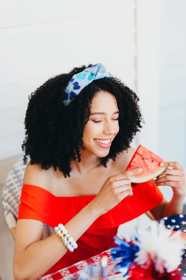 Adult Size Blue Mosaic Lace Flowers Headband-Brianna Cannon Online