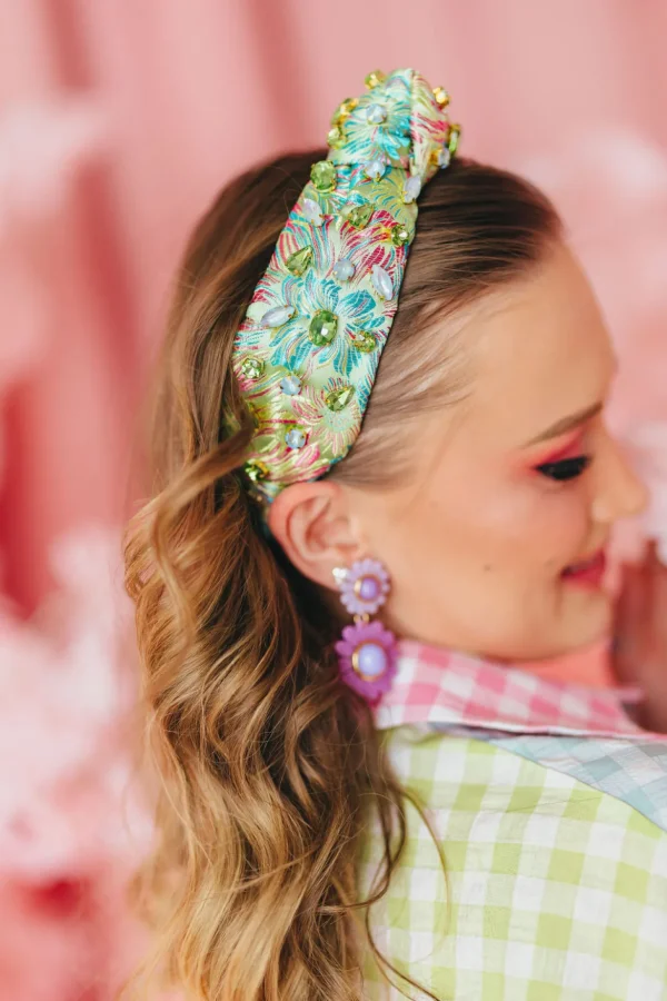 Adult Size Bright Green Floral Headband with Pink and Blue-Brianna Cannon New