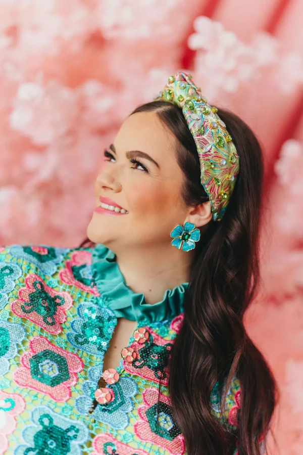Adult Size Bright Green Floral Headband with Pink and Blue-Brianna Cannon New