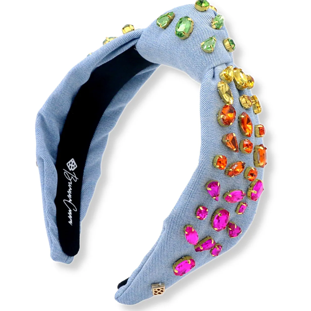 adult_size_denim_headband_0.webp Adult Size Denim Headband with Rainbow Gradient Hand-Sewn Crystals-Brianna Cannon Sale