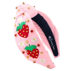 Adult Size Embroidered Strawberry Headband with Crystals & Beads-Brianna Cannon Discount
