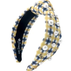 Adult Size Gold and Navy Gingham PCA Logo Headband With Pearls-Brianna Cannon Hot