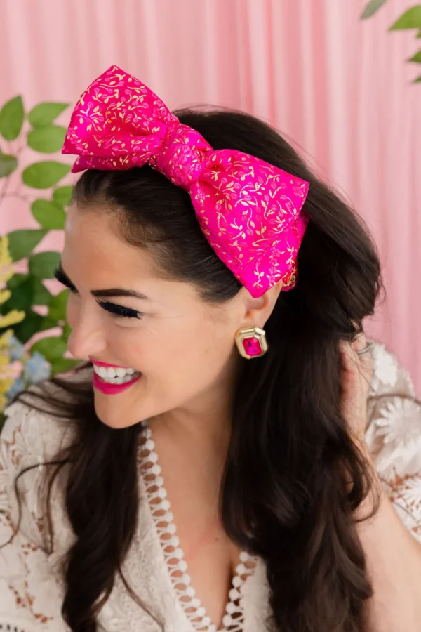 Adult Size Hot Pink & Gold Brocade Side Bow Headband-Brianna Cannon Outlet