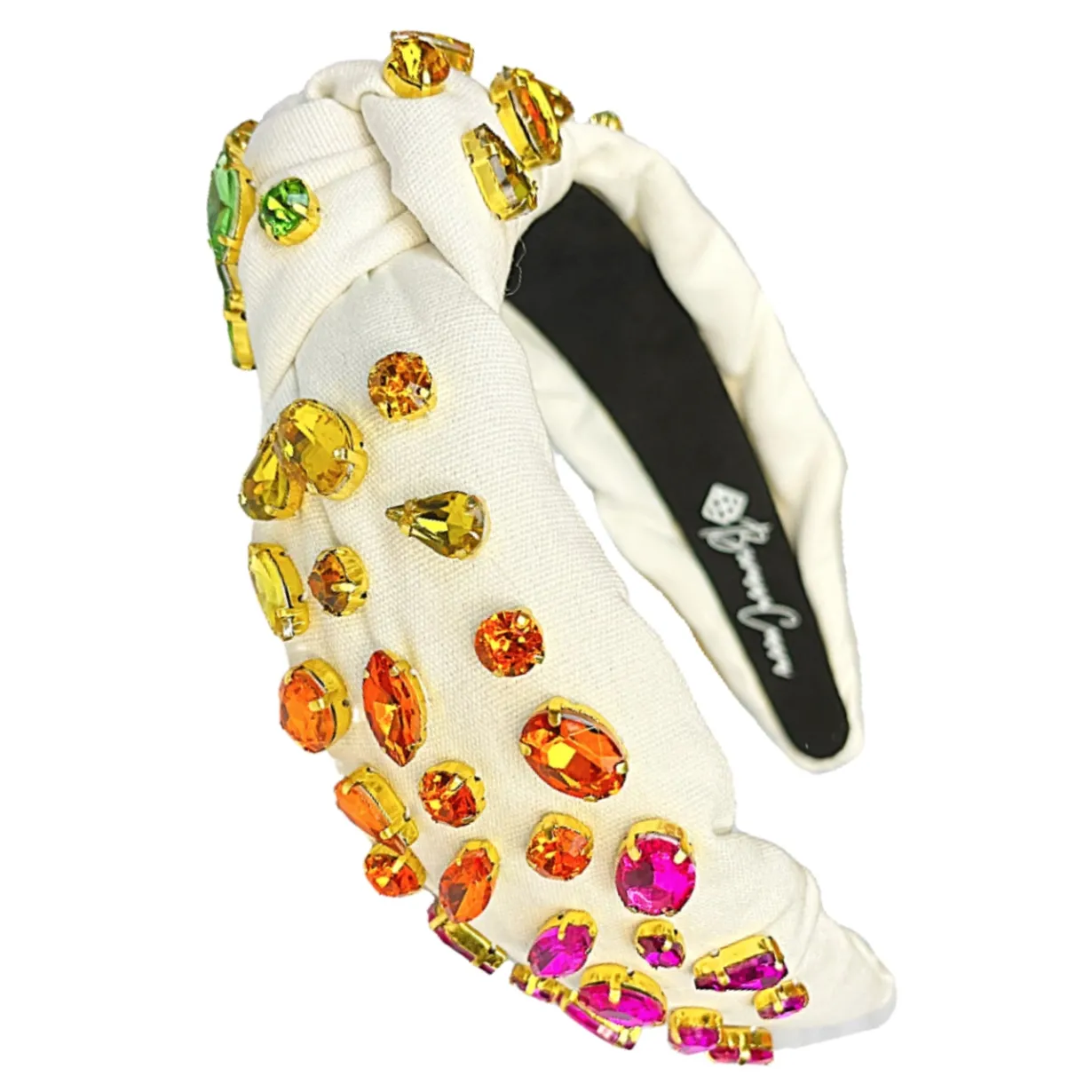 adult_size_ivory_headband_0.webp Adult Size Ivory Headband with Rainbow Gradient Hand-Sewn Crystals-Brianna Cannon Fashion