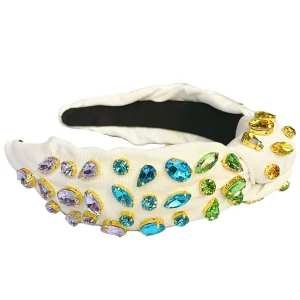 Adult Size Ivory Headband with Rainbow Gradient Hand-Sewn Crystals-Brianna Cannon Fashion