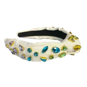 Adult Size Ivory Headband with Rainbow Gradient Hand-Sewn Crystals-Brianna Cannon Fashion