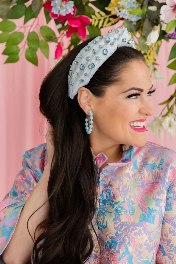 Adult Size Light Blue Textured Headband with Crystals-Brianna Cannon Online