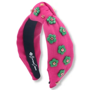 Adult Size Magenta Twill Headband with Green Flowers-Brianna Cannon Clearance