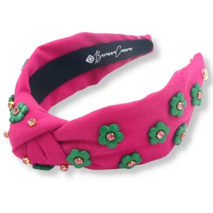 Adult Size Magenta Twill Headband with Green Flowers-Brianna Cannon Clearance