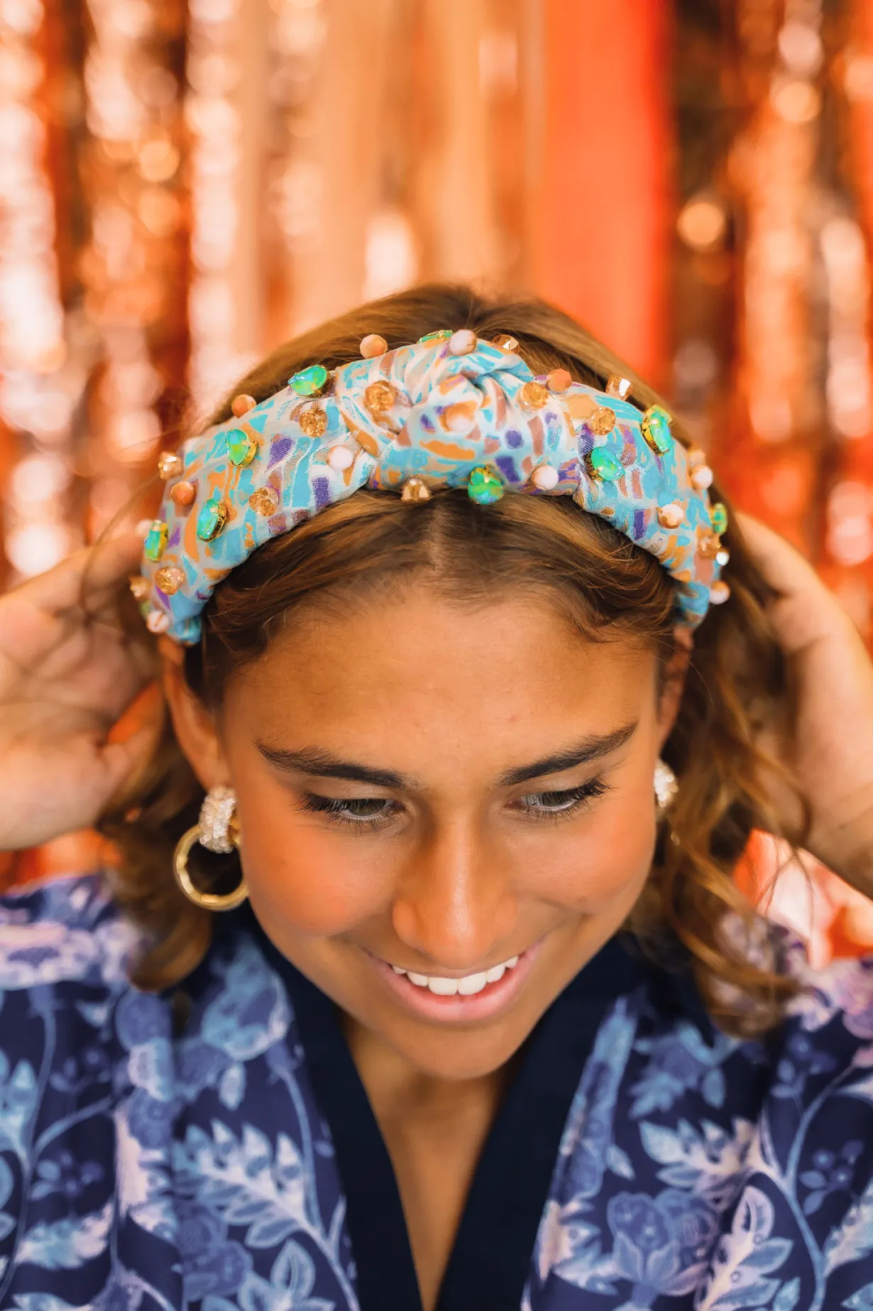 adult_size_mosaic_headban_1.webp Adult Size Mosaic Headband with Blue & Orange Crystals-Brianna Cannon New