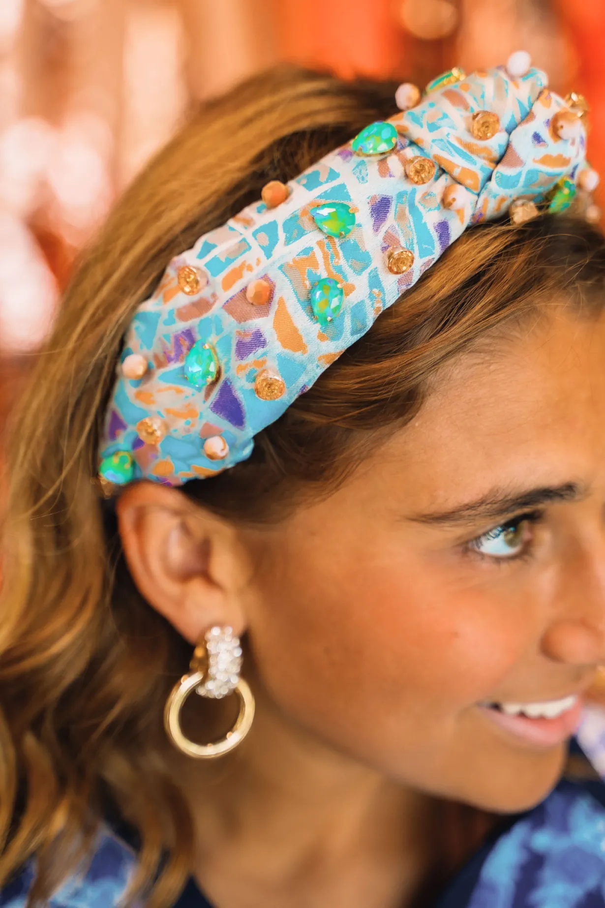 adult_size_mosaic_headban_2.webp Adult Size Mosaic Headband with Blue & Orange Crystals-Brianna Cannon New