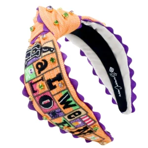 Adult Size Orange Cross-Stitch Embroidered Halloween Headband with Crystals-Brianna Cannon Hot