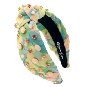 Adult Size Peach & Green Floral Headband With Cabochons & Crystals-Brianna Cannon Best