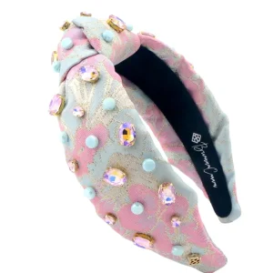 Adult Size Pink & Blue Brocade Headband with Crystals & Stones-Brianna Cannon Fashion