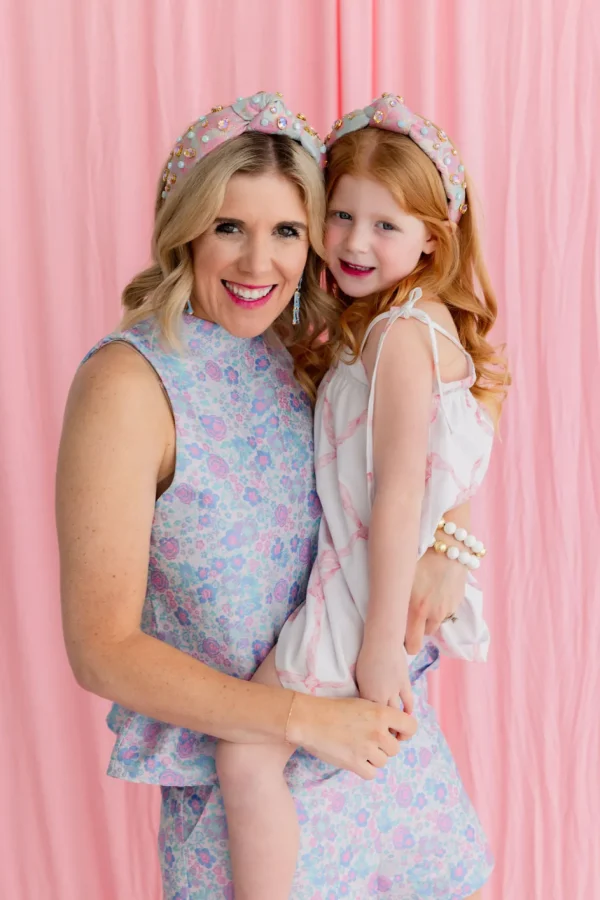 Adult Size Pink & Blue Brocade Headband with Crystals & Stones-Brianna Cannon Fashion