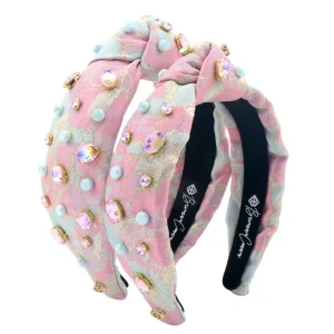 Adult Size Pink & Blue Brocade Headband with Crystals & Stones-Brianna Cannon Fashion