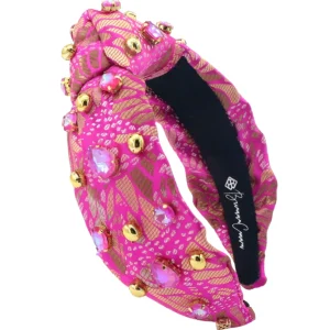 Adult Size Pink & Gold Floral Headband with Gold Beads & Pink Crystals-Brianna Cannon Sale