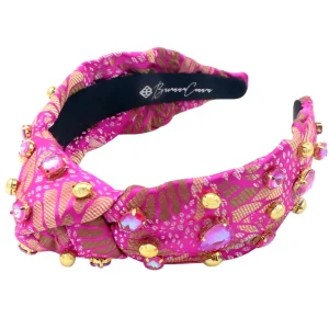 Adult Size Pink & Gold Floral Headband with Gold Beads & Pink Crystals-Brianna Cannon Sale