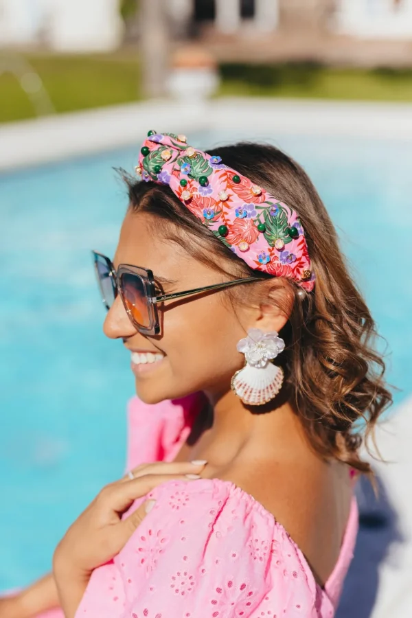 Adult Size Pink Luau Headband With Crystals & Beads-Brianna Cannon Clearance