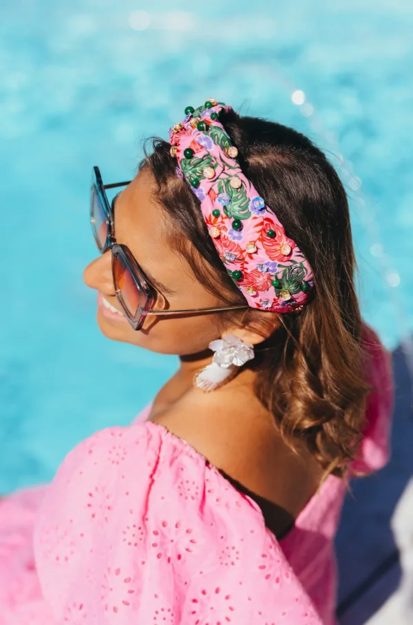 Adult Size Pink Luau Headband With Crystals & Beads-Brianna Cannon Clearance