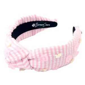 Adult Size Pink Seersucker Headband with Mother of Pearl Bunnies-Brianna Cannon New