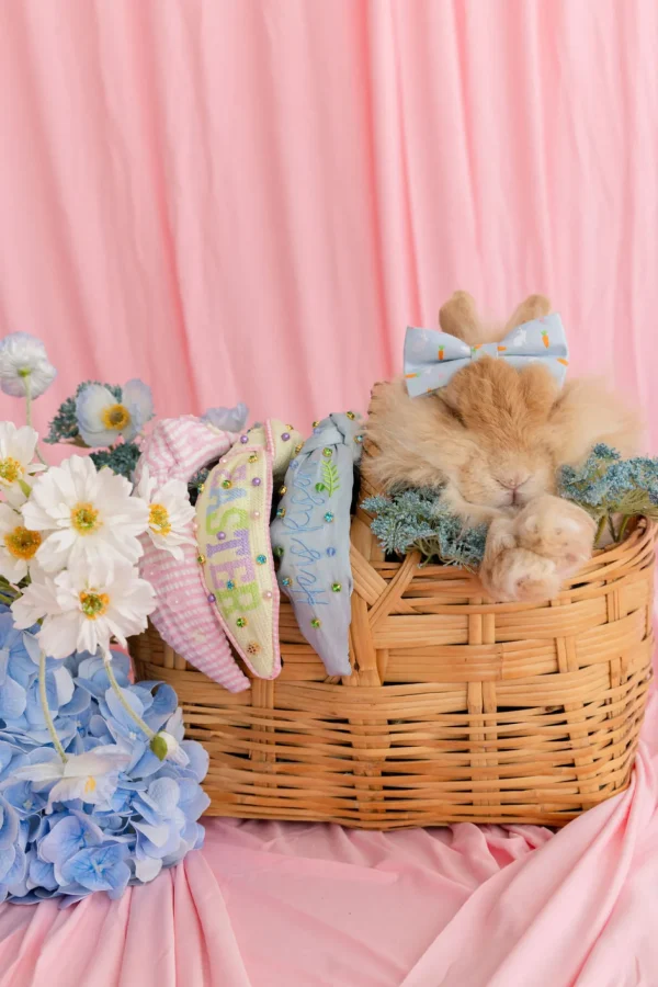 Adult Size Pink Seersucker Headband with Mother of Pearl Bunnies-Brianna Cannon New