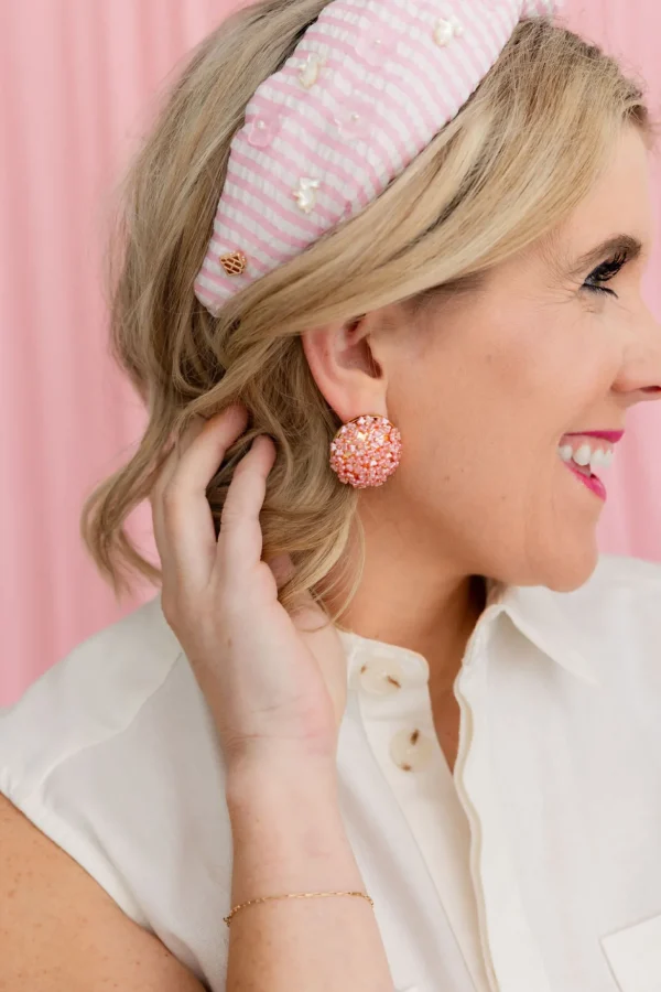Adult Size Pink Seersucker Headband with Mother of Pearl Bunnies-Brianna Cannon New