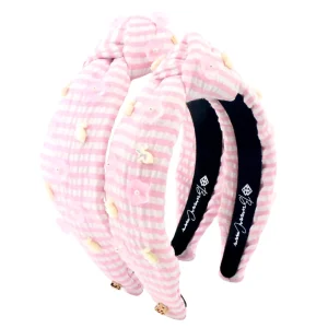 Adult Size Pink Seersucker Headband with Mother of Pearl Bunnies-Brianna Cannon New