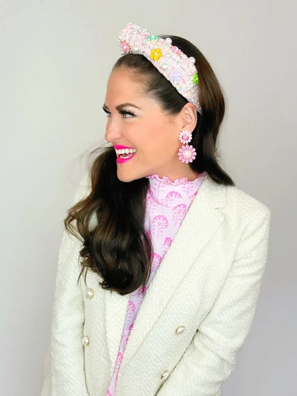 Adult Size Pink Tweed Headband with Flowers-Brianna Cannon Online