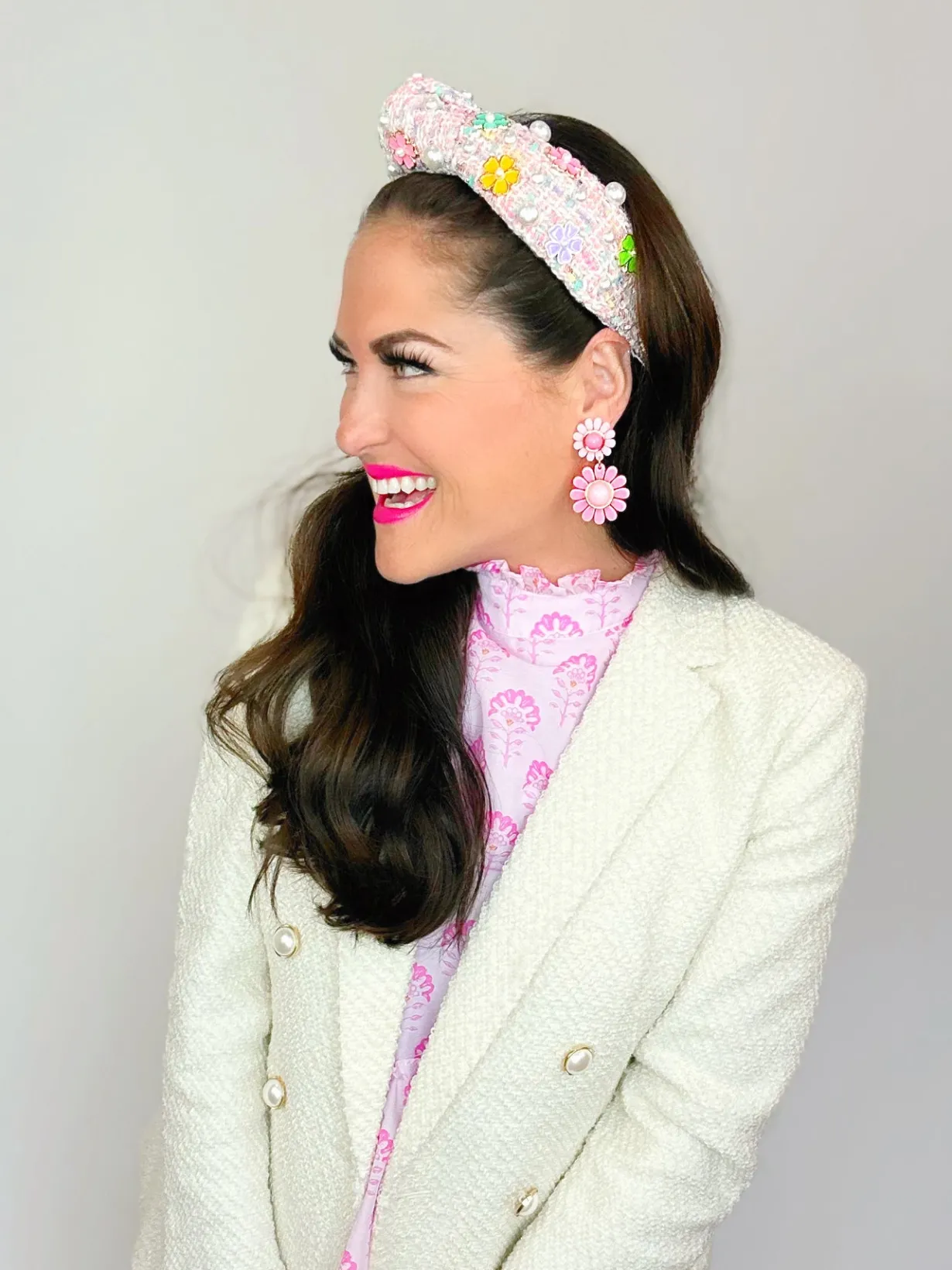 adult_size_pink_tweed_hea_5.webp Adult Size Pink Tweed Headband with Flowers-Brianna Cannon Online