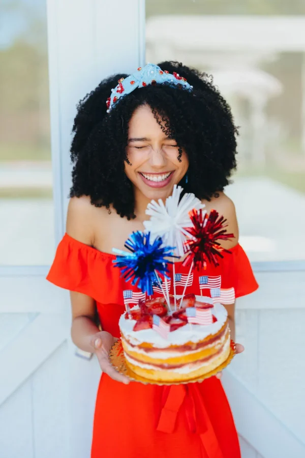 Adult Size Powder Blue Crochet Headband With Red Flowers & Pearls-Brianna Cannon Online