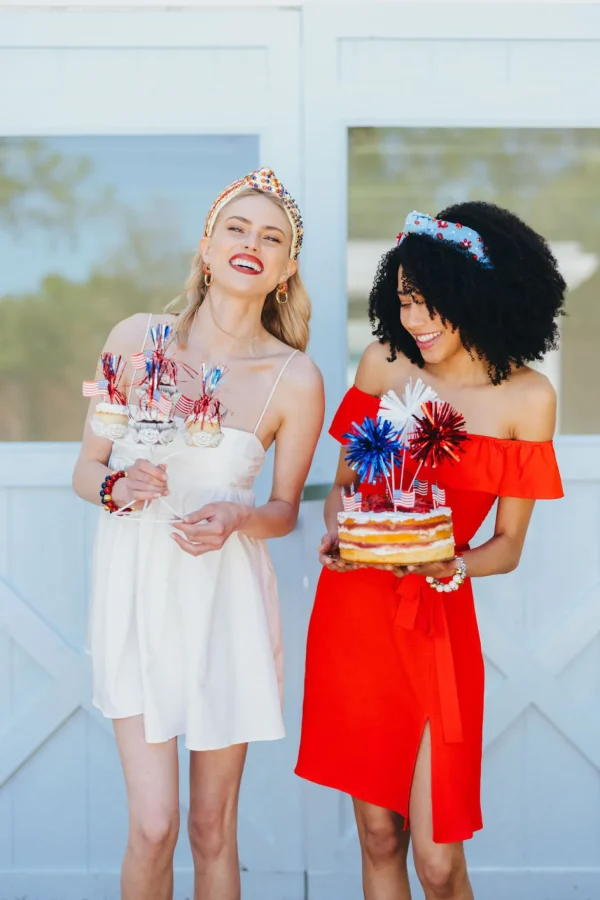 Adult Size Powder Blue Crochet Headband With Red Flowers & Pearls-Brianna Cannon Online