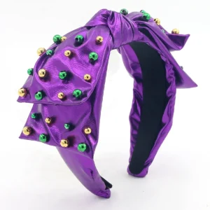 Adult Size Purple Mardi Gras Side Bow Headband with Beads-Brianna Cannon Sale