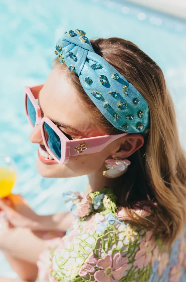 Adult Size Shimmer Headband with Hand-Sewn Crystals in Blue-Brianna Cannon New