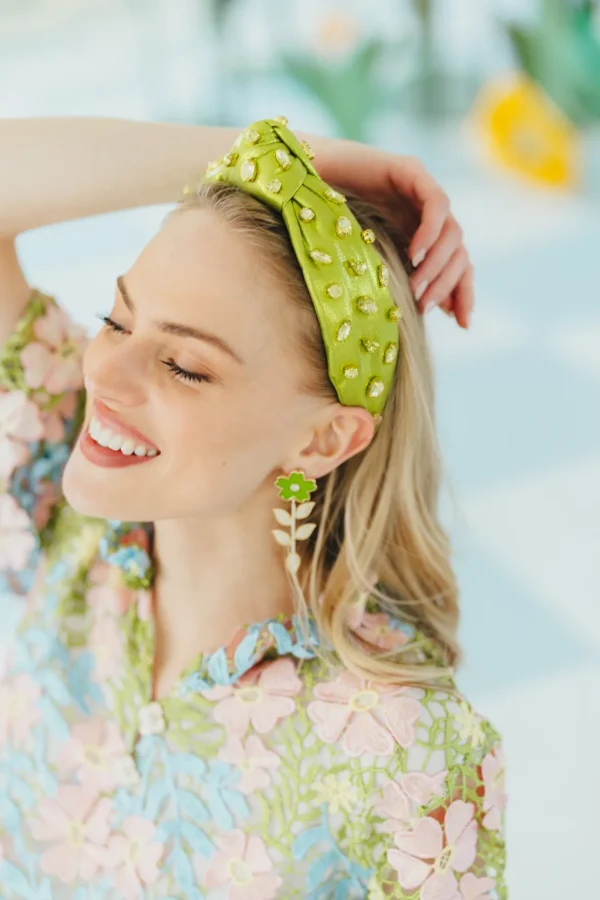 Adult Size Shimmer Headband with Hand-Sewn Crystals in Green-Brianna Cannon Outlet
