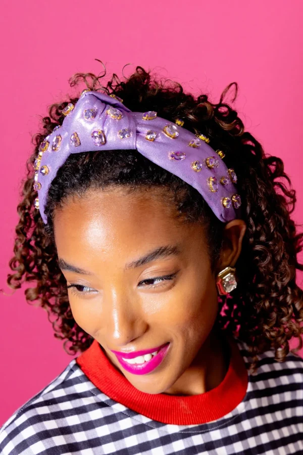 Adult Size Shimmer Headband with Hand-Sewn Crystals in Purple-Brianna Cannon Clearance